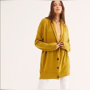 Like New Free People Golden Mustard Cardigan Sweater, oversized see measurements